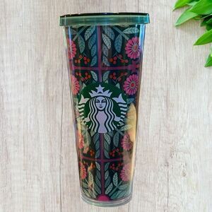 STARBUCKS Pink Fuschia Flower Venti 24oz Tumbler Cold Cup